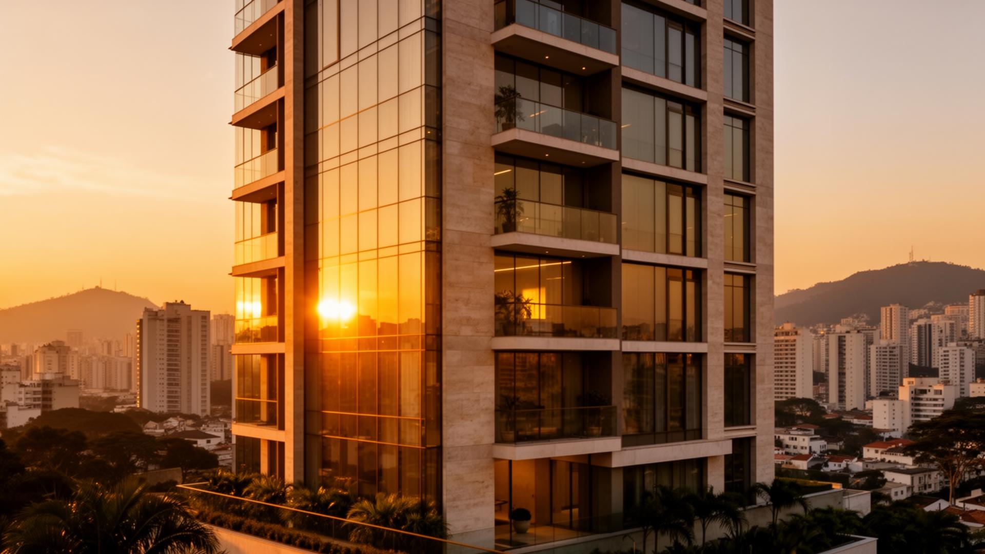 Edifício residencial de alto padrão ao entardecer
